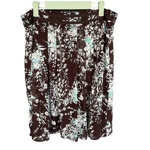Max‎ Pleated Skirt Womens Size 12 Brown Floral Lined Flowy Knee Length Office